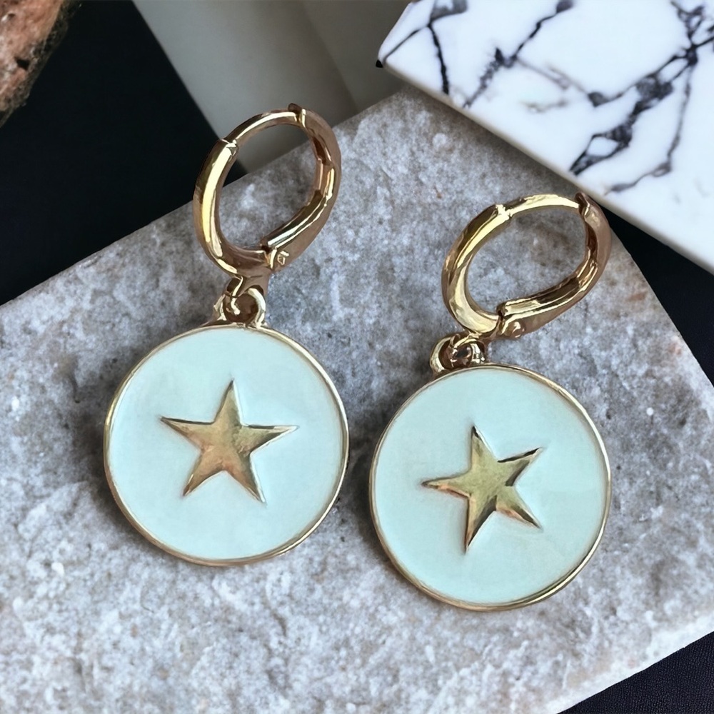 White and Gold Star Earrings